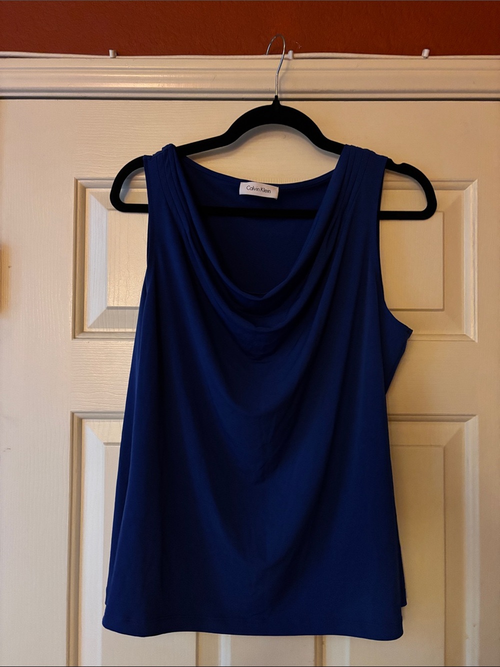 Calvin Klein Women's Cowl Neck Sleeveless Top - Royal Blue Large EUC